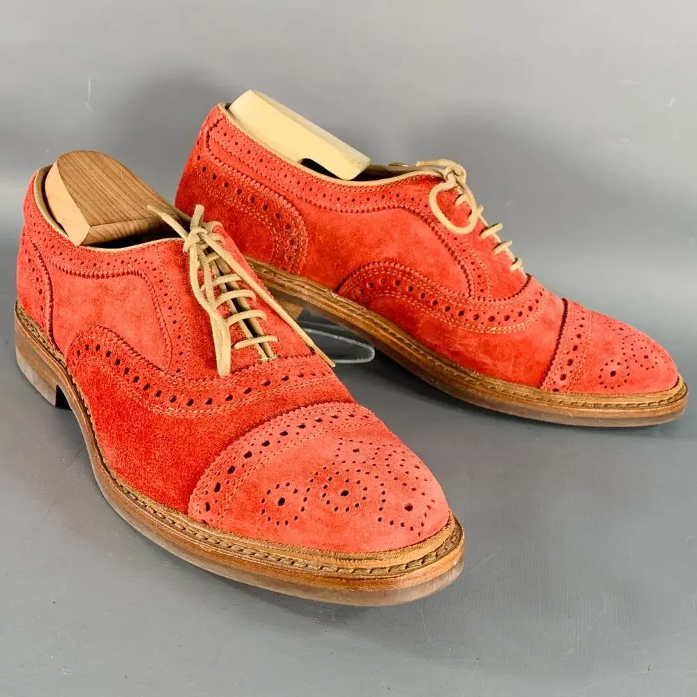 ALLEN EDMONDS Size 7 Strandmok Red Perforated Suede Oxford Lace-Up Shoes